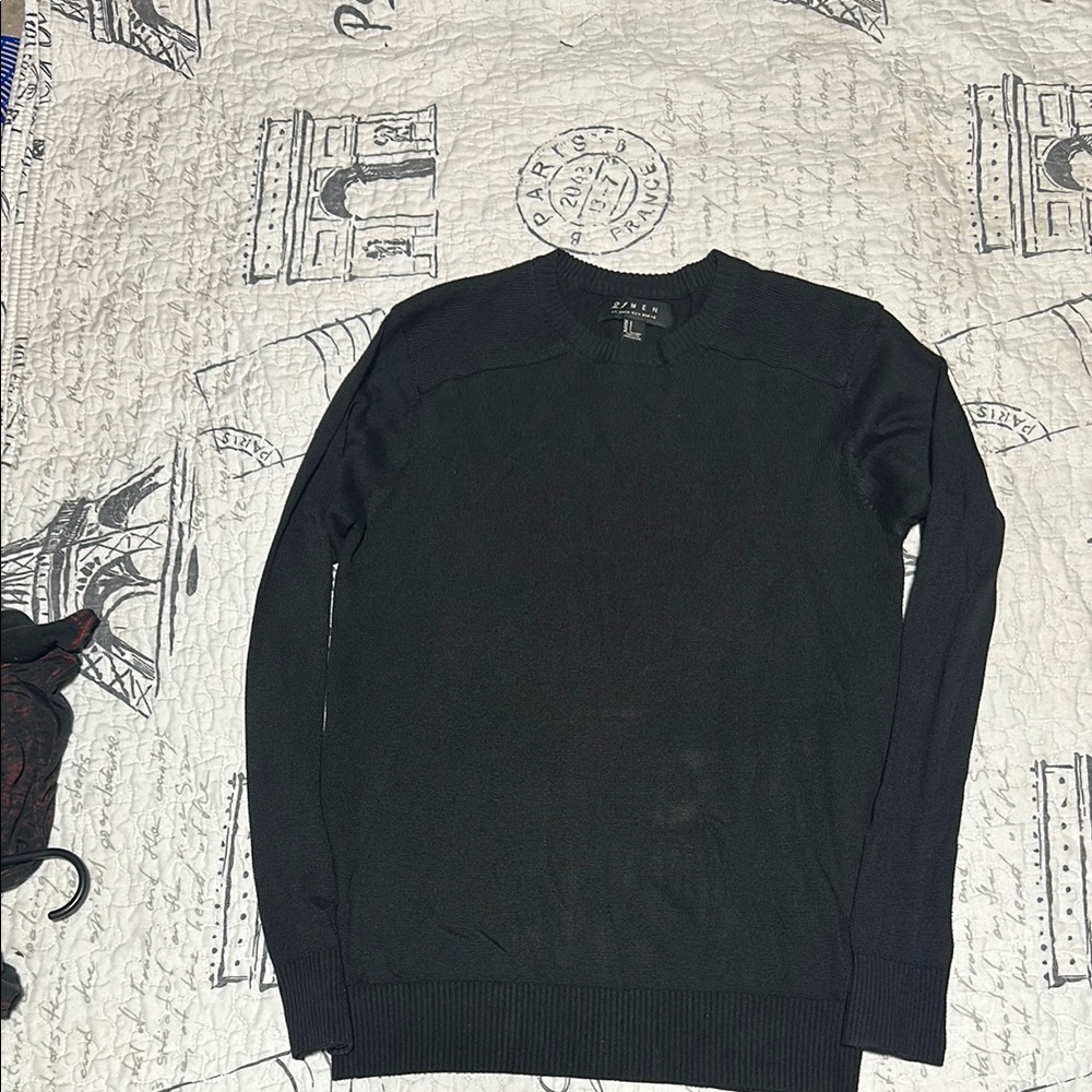 21men Black Crewneck Sweater Classic Knit Design